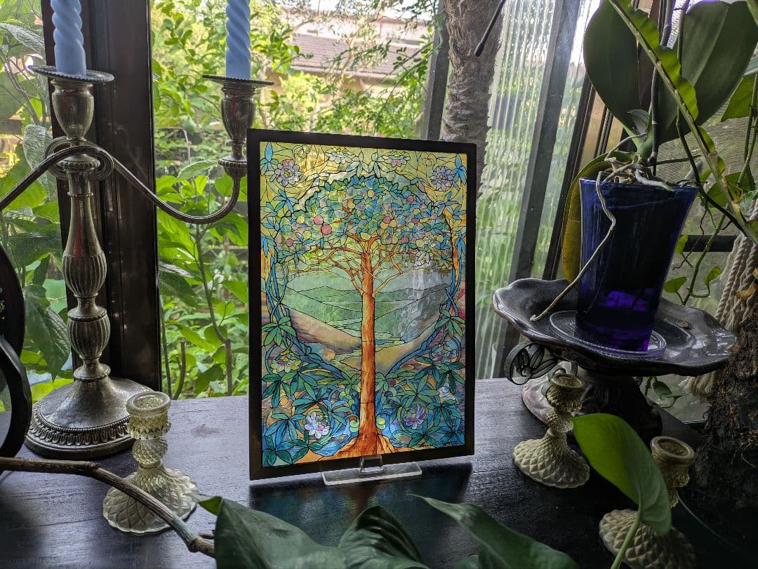 レア　スタンド付き　生命の木　ステンドグラス　ルイス・C・ティファニー