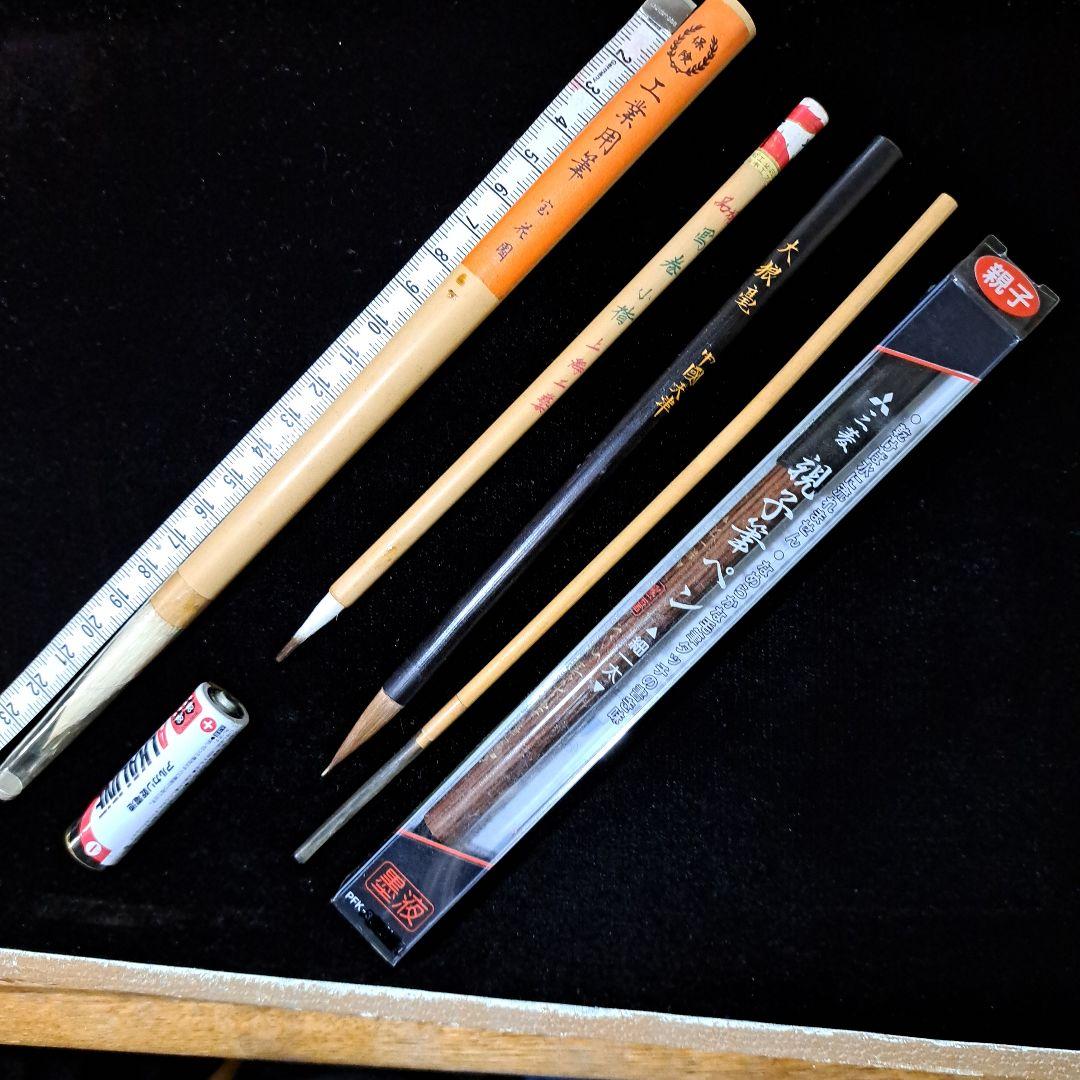 赤間硯•金巻朱色墨•白墨•お花墨•玉龍硯•筆4本セット