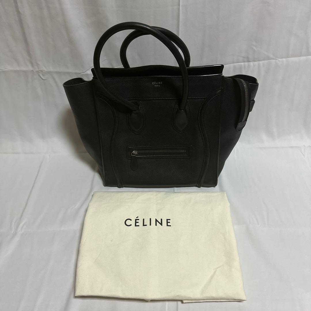 CELINE ラゲージ ミニ ブラック レザー ハンドバッグ 旧ロゴ 保存袋付き