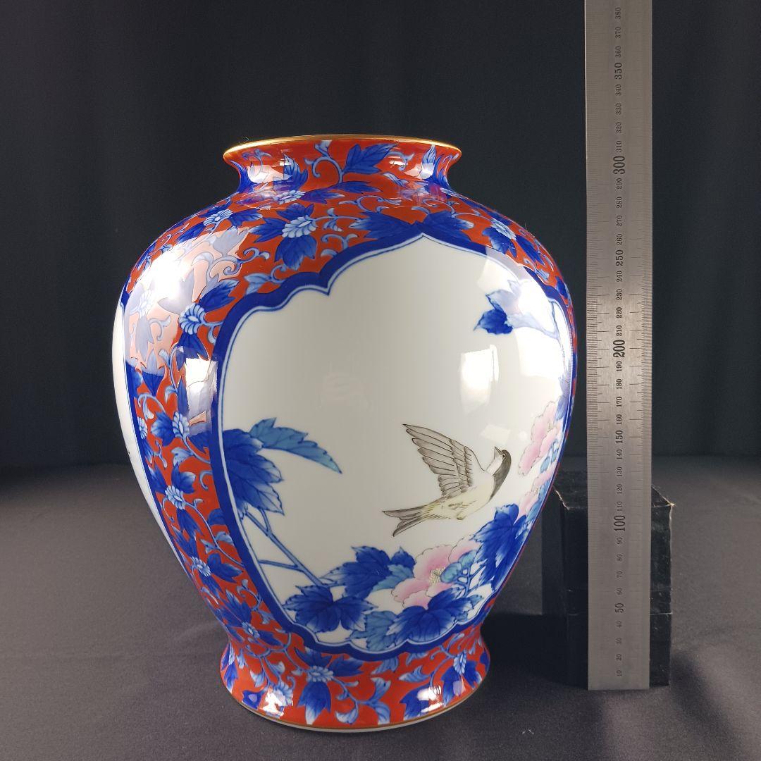 Y2293-78 深川製 金彩 花鳥図 飾壷 大型 高さ31.5㎝