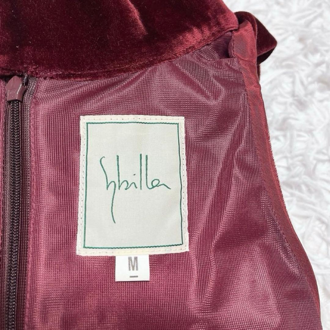 シビラ ベロア ロング ワンピース ドレス ノースリーブ ハイネック ボルドー