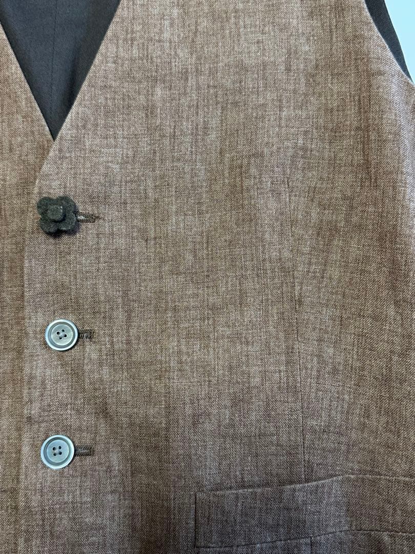 【美品】 LARDINI リネン素材夏用ジレ46イタリア製(ブラウン)