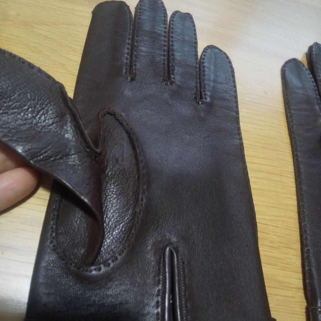 エルメス ダークブラウン レザー手袋 7½ 説明必読願います