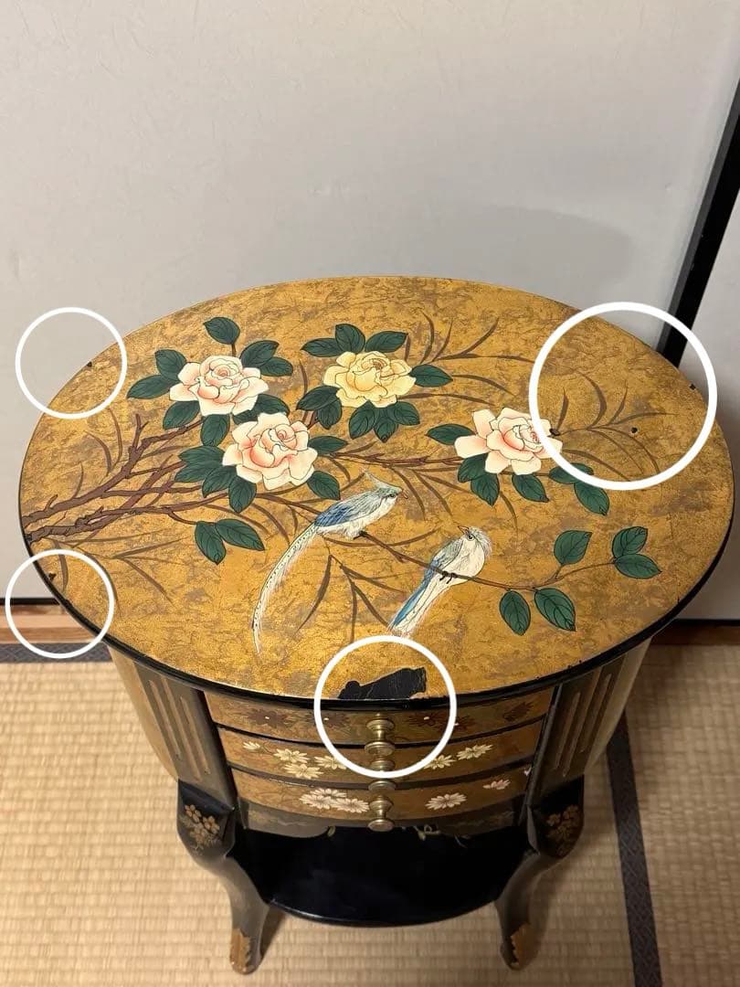 アンティーク　高級金箔家具 中国伝統家具 半円 電話台 コンソールテーブル