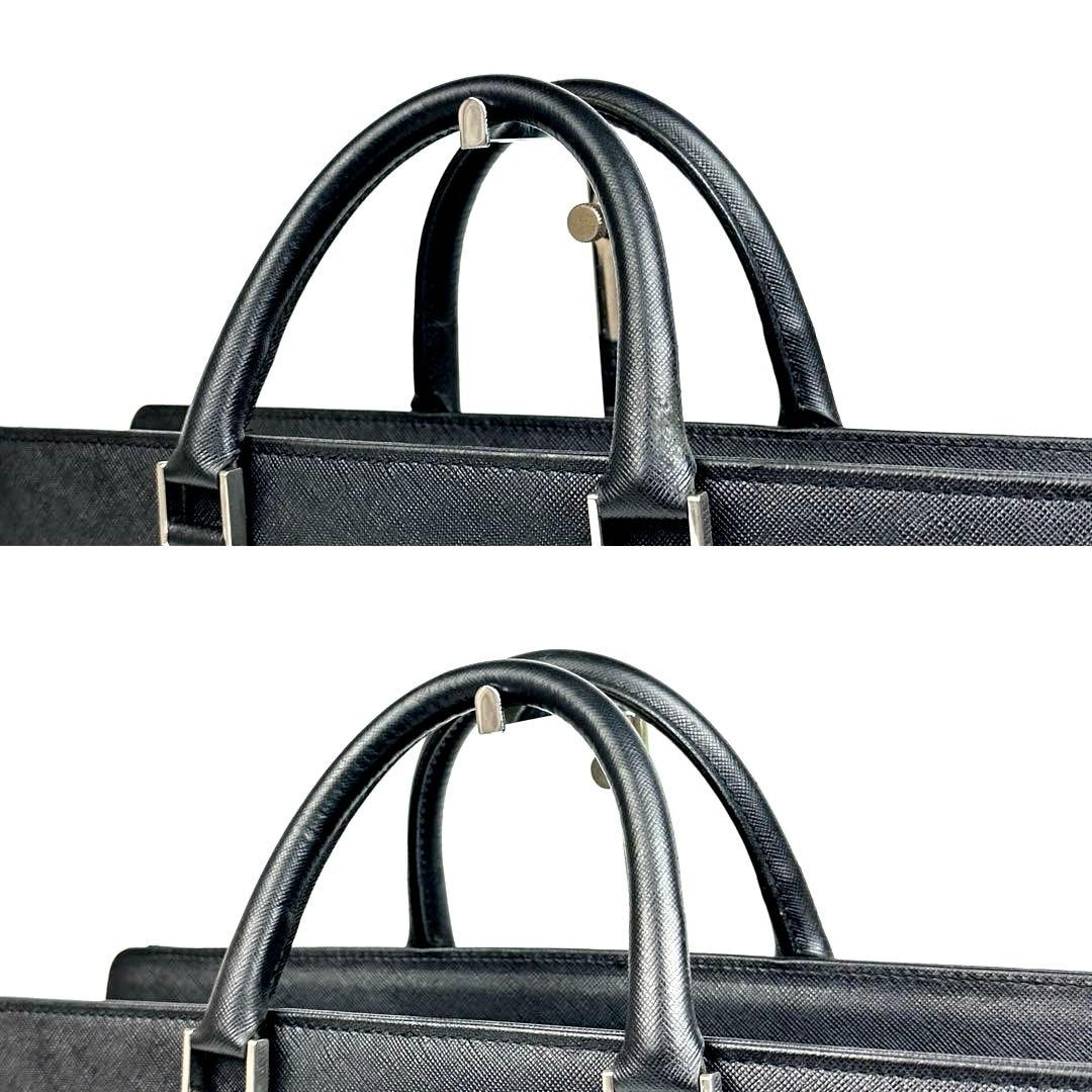 【美品】バーバリー　ビジネスバッグ　裏地総柄　サフィアーノ　レザー　ブラック