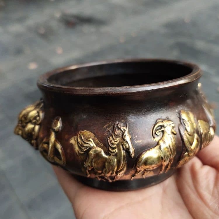 銅 細工 十二支香炉 茶道香炉 挿し香炉 仏堂香炉 装飾品 工芸品 置物