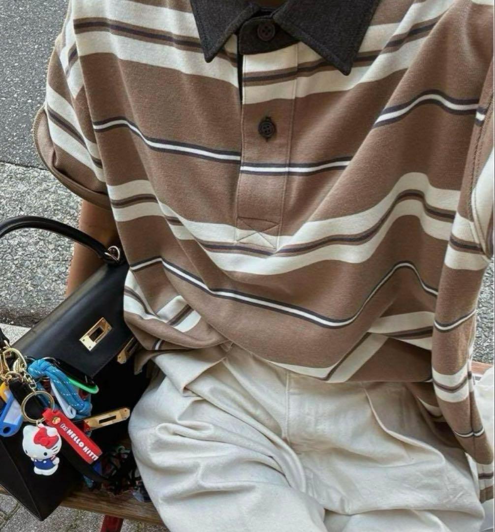 MACHATT マチャット　ボーダーラガーシャツ　ベージュ