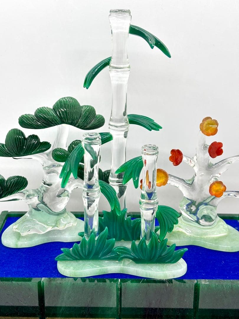 #伝統工芸士　保山作　『松竹梅』 天然石細工 置物