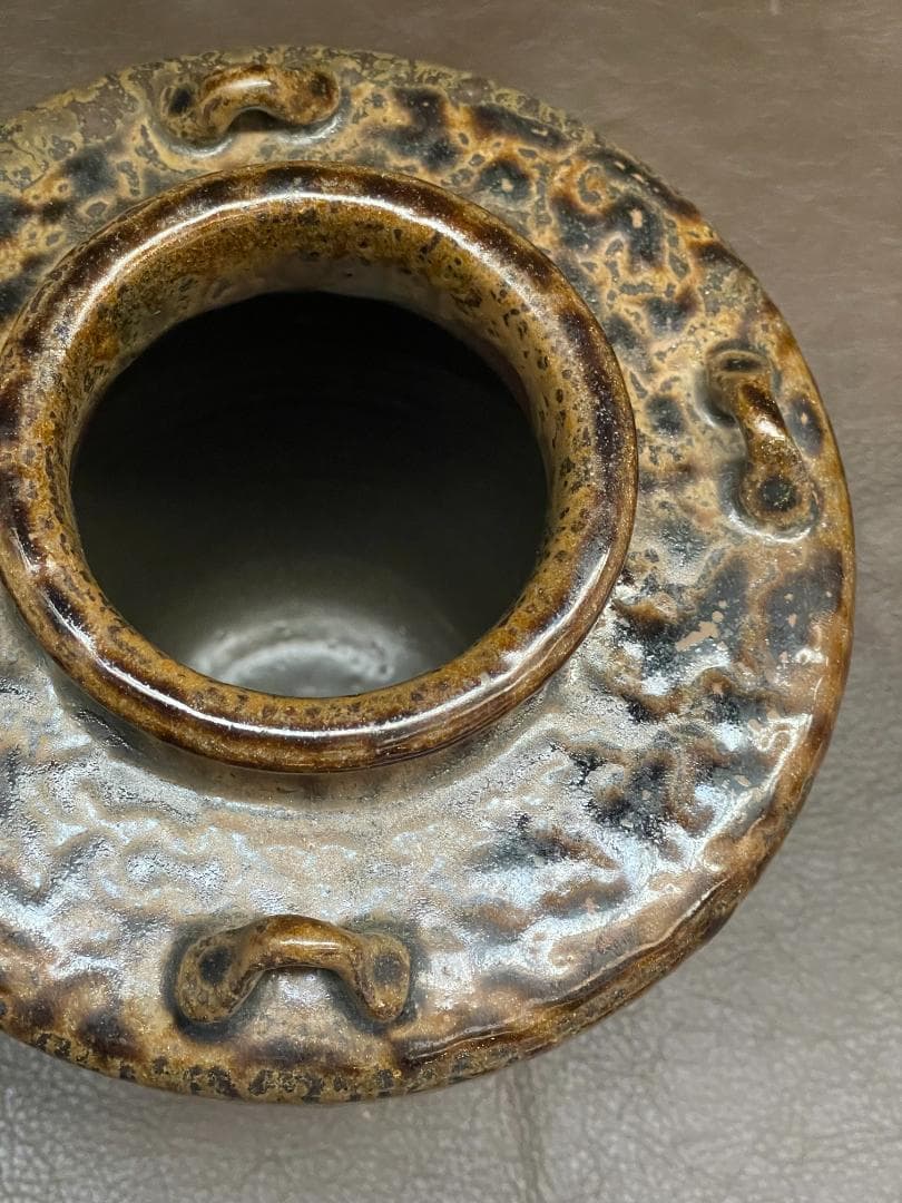 丹波焼 大上昇 立杭 時代物 花瓶 四耳壺 華道具 花器 飾り壺 在銘 古玩