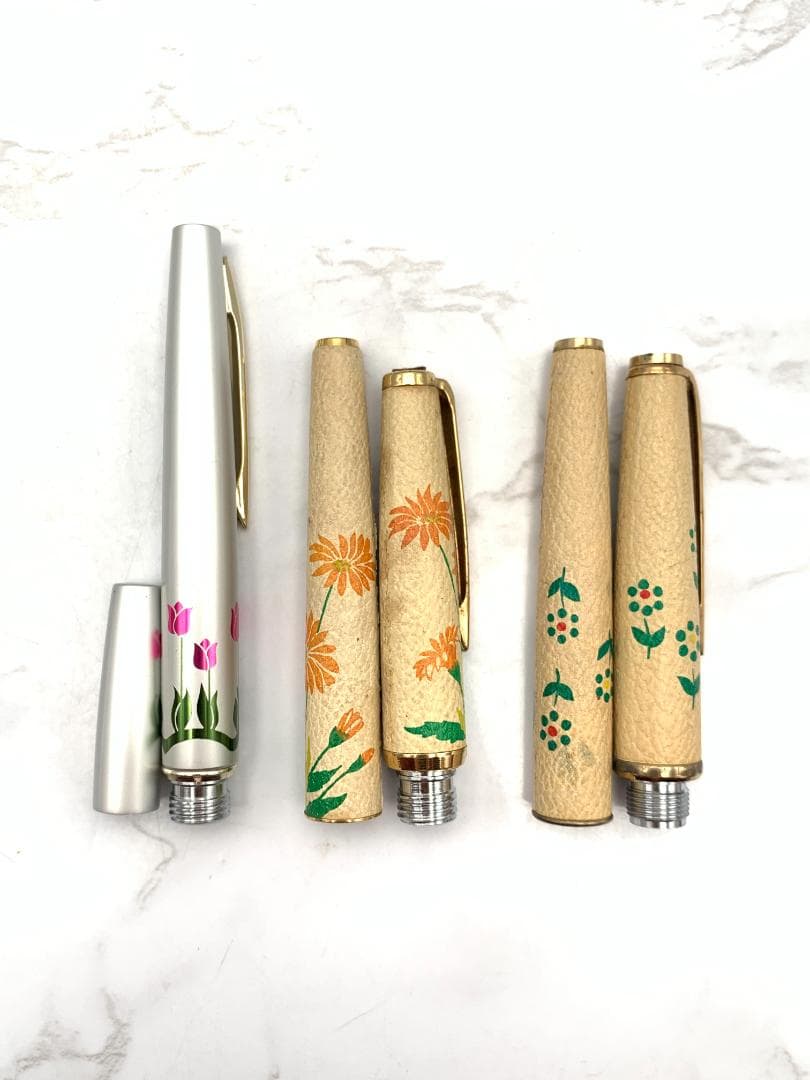 【３本まとめ】18K　花柄万年筆　昭和レトロ　ペン先無し