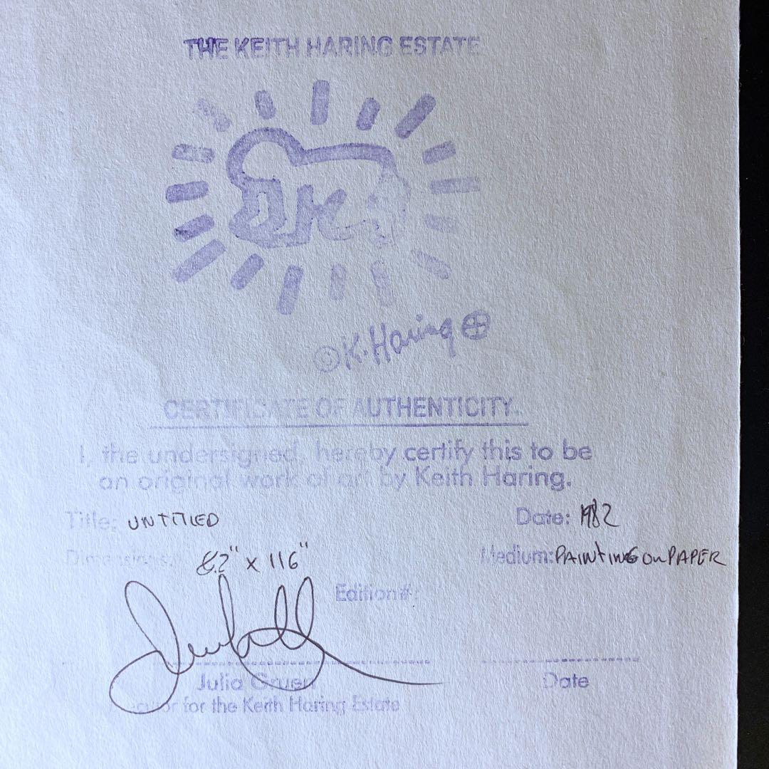 希少! 模写 キース・ヘリング ミクストメディア 原画 証明書 額装済 サイン入
