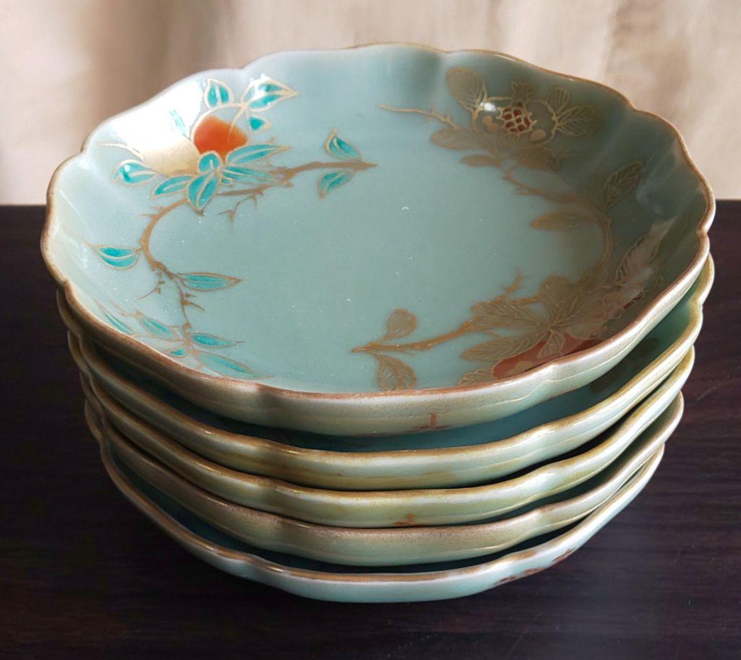 古伊万里 青磁 柿右衛門様式 金彩染付皿 5枚セット