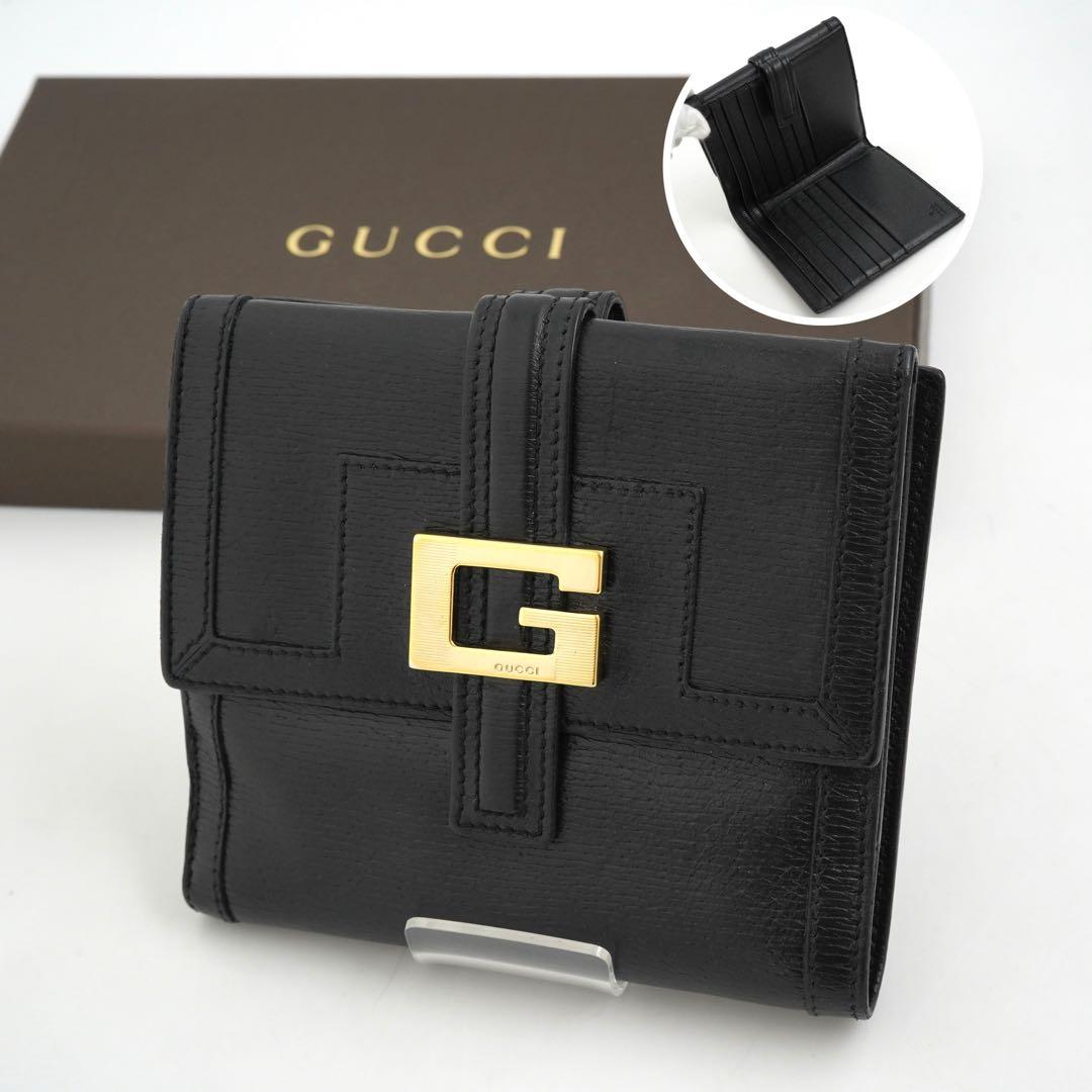 ✨未使用展示品✨　GUCCI ミニ財布　エンボスロゴ　Gロゴ 二つ折り　ブラック