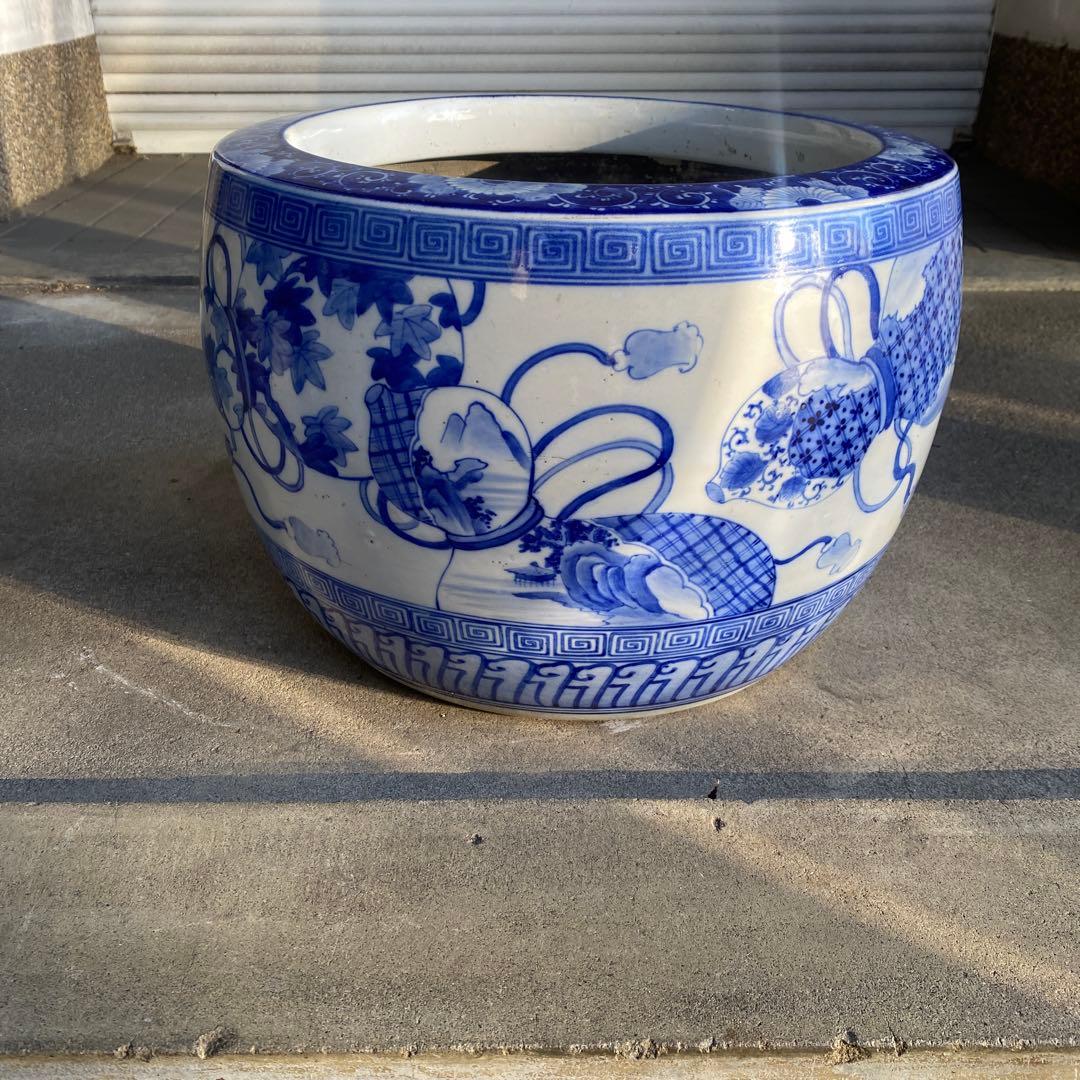 明治大正時代頃の瓢箪図火鉢42cm28cm