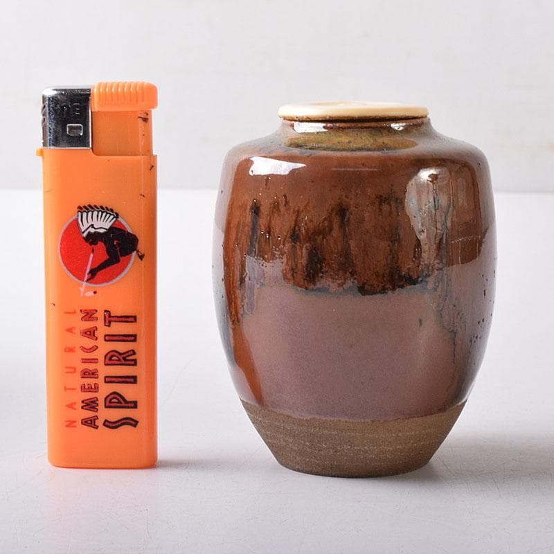 茶道具　京焼　平安　森岡嘉祥造　高取釉　茶入　仕覆付　共箱　V　7682