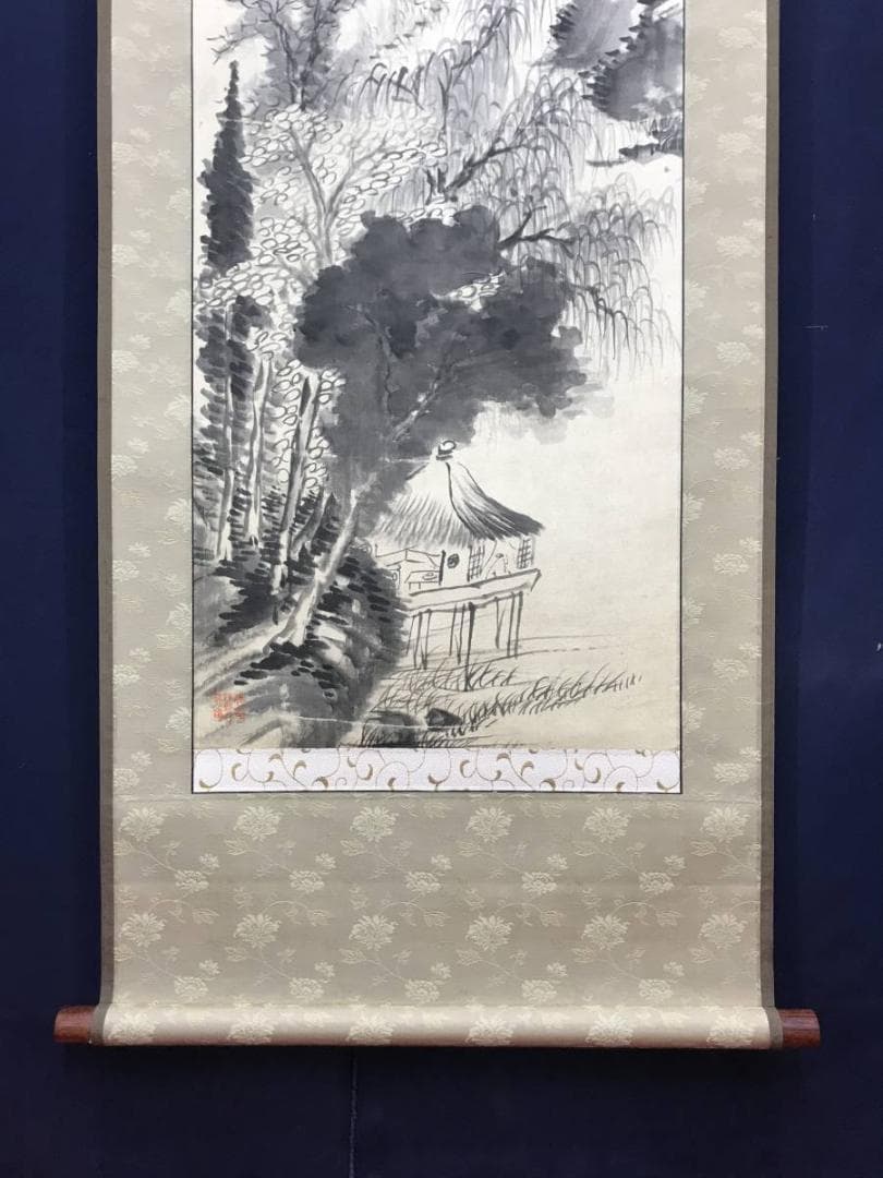 【真作】田能村直入/山水画賛/山水図/掛軸/名家伝来/AC-299