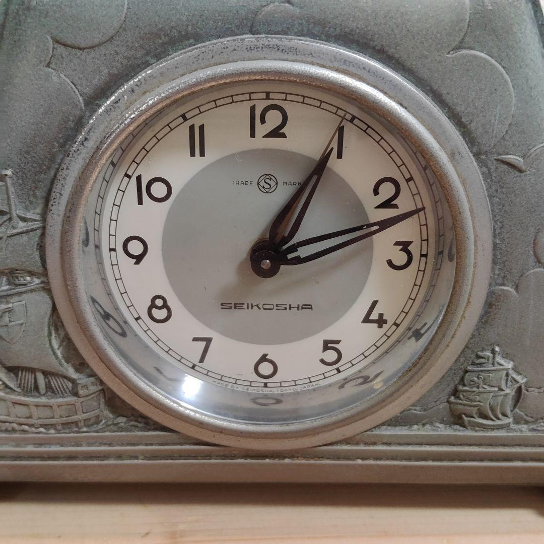 ジャンク品 置時計 SEIKO 当時物 ビンテージ ゼンマイ式 孔雀 精工舎