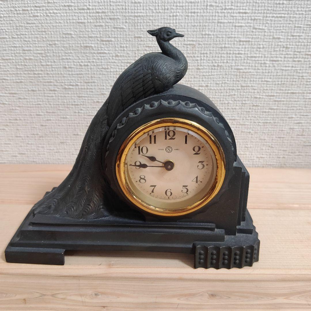 ジャンク品 置時計 SEIKO 当時物 ビンテージ ゼンマイ式 孔雀 精工舎