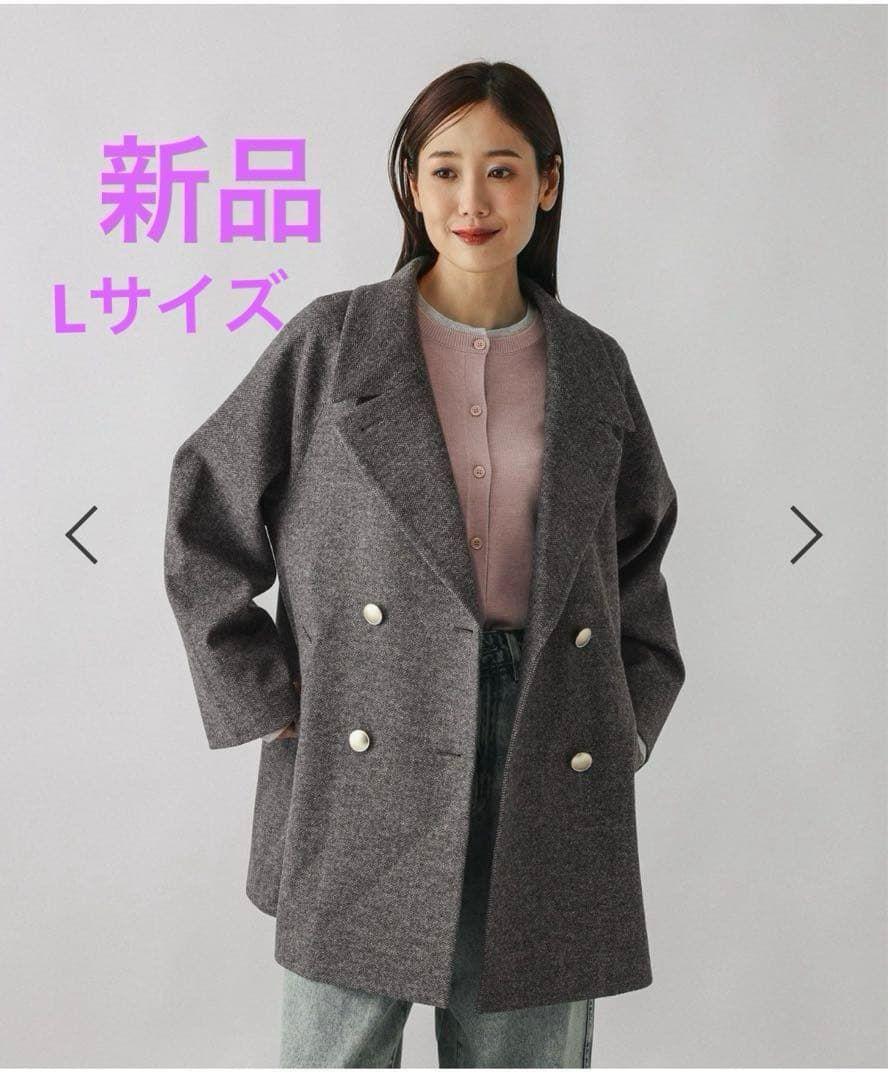 グローバルワーク軽やかストレッチ襟2WAYミドルコート　グレーミニフェリボーン