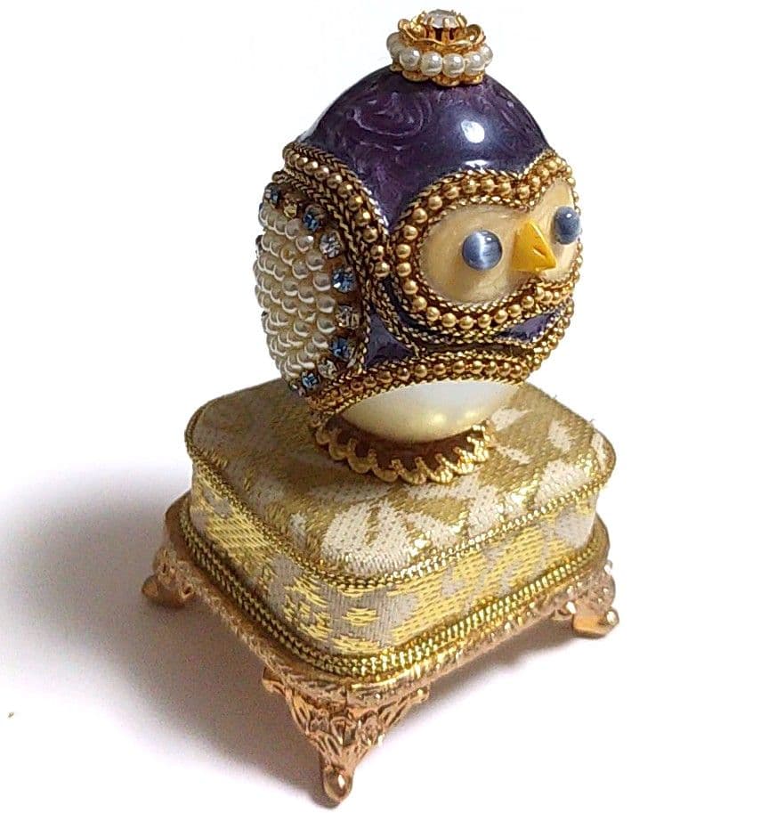 ★幸運を運ぶ★フクロウのエッグアート★宝石箱 ジュエリーボックス★オルゴール