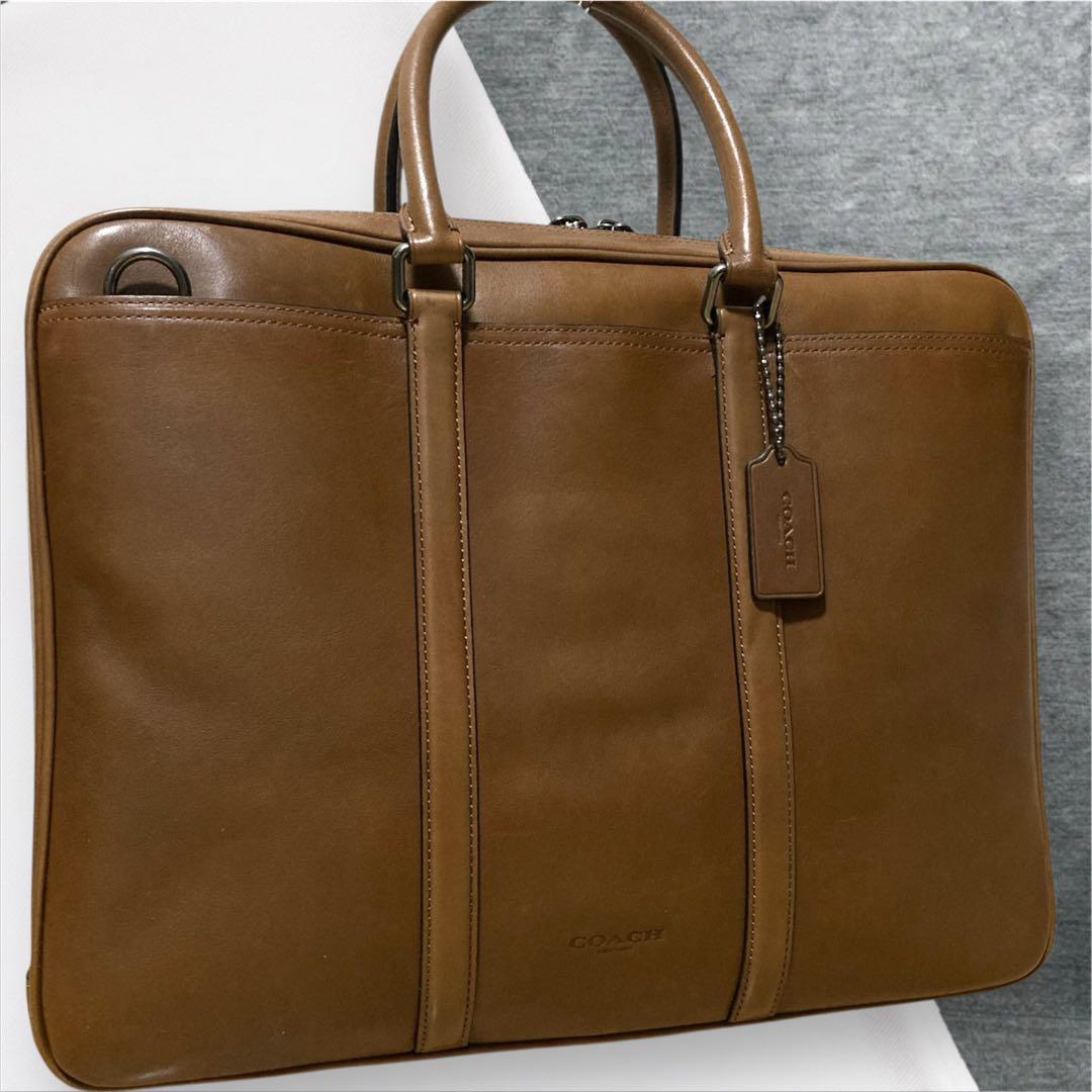 超美品 COACH コーチ ビジネスバッグ ブリーフケース トートバッグ 茶