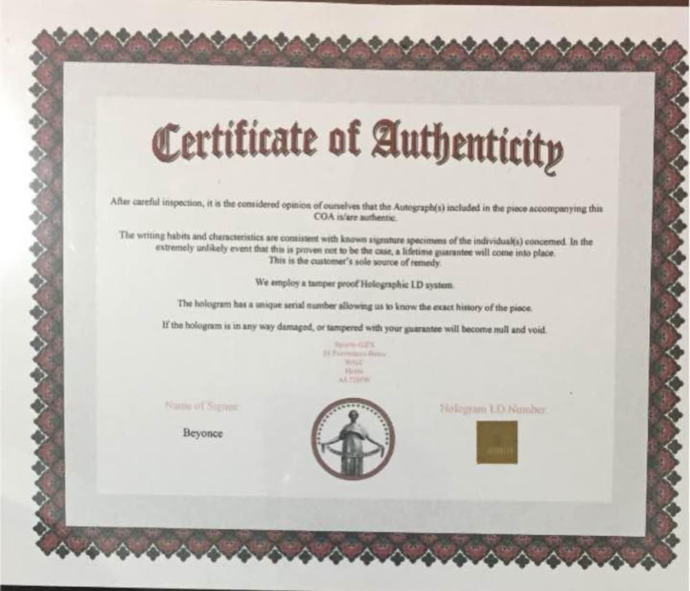 Beyoncé 直筆サイン！！！激レア 本物★鑑定書付き★ビヨンセ