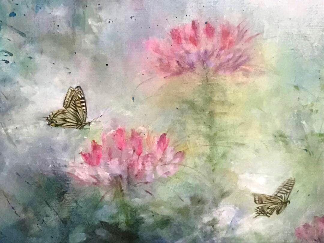 黒川達也　真作　大作　「風蝶草」F20 油彩画　宮永岳彦師事　額付き