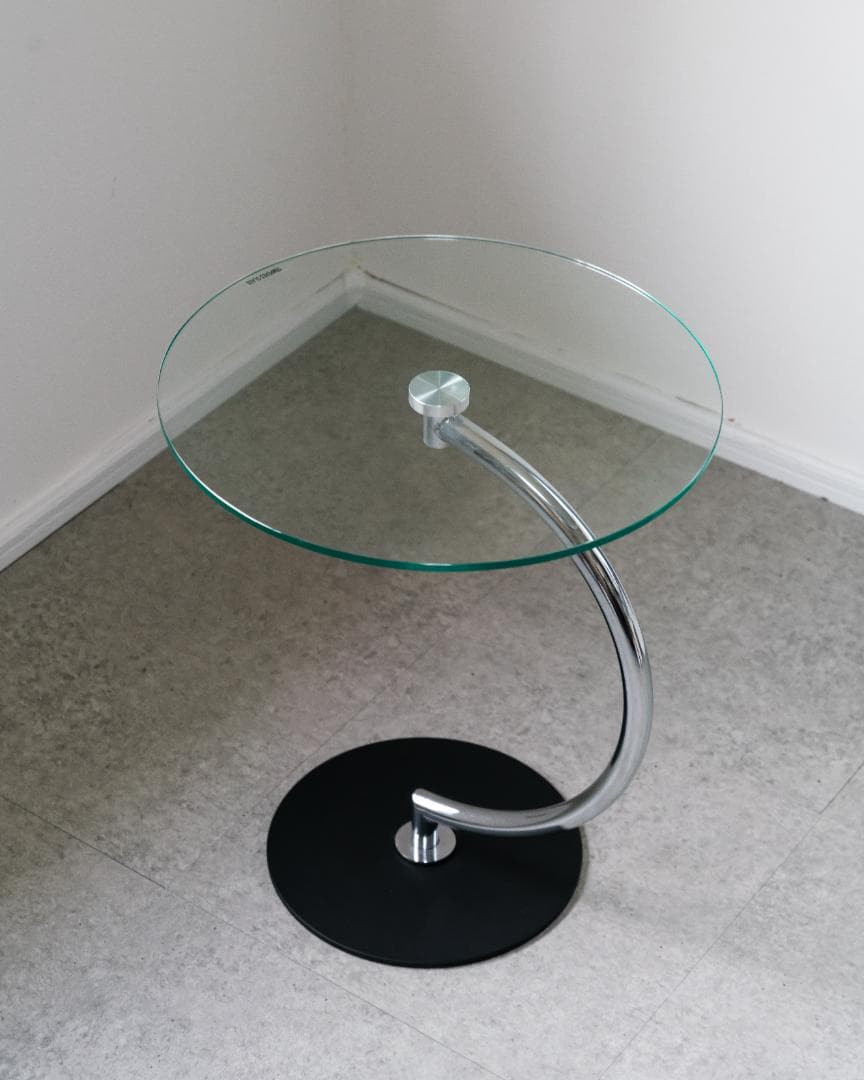 ミッドセンチュリー　ガラス サイドテーブル ラウンドテーブル レトロモダン