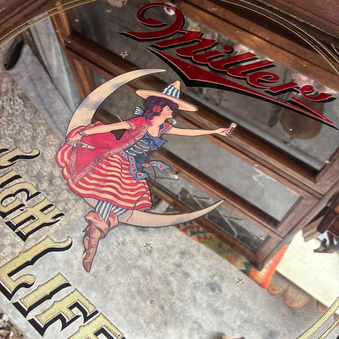 レア！70's アメリカアンティークmiller パブミラー鏡USAヴィンテージ