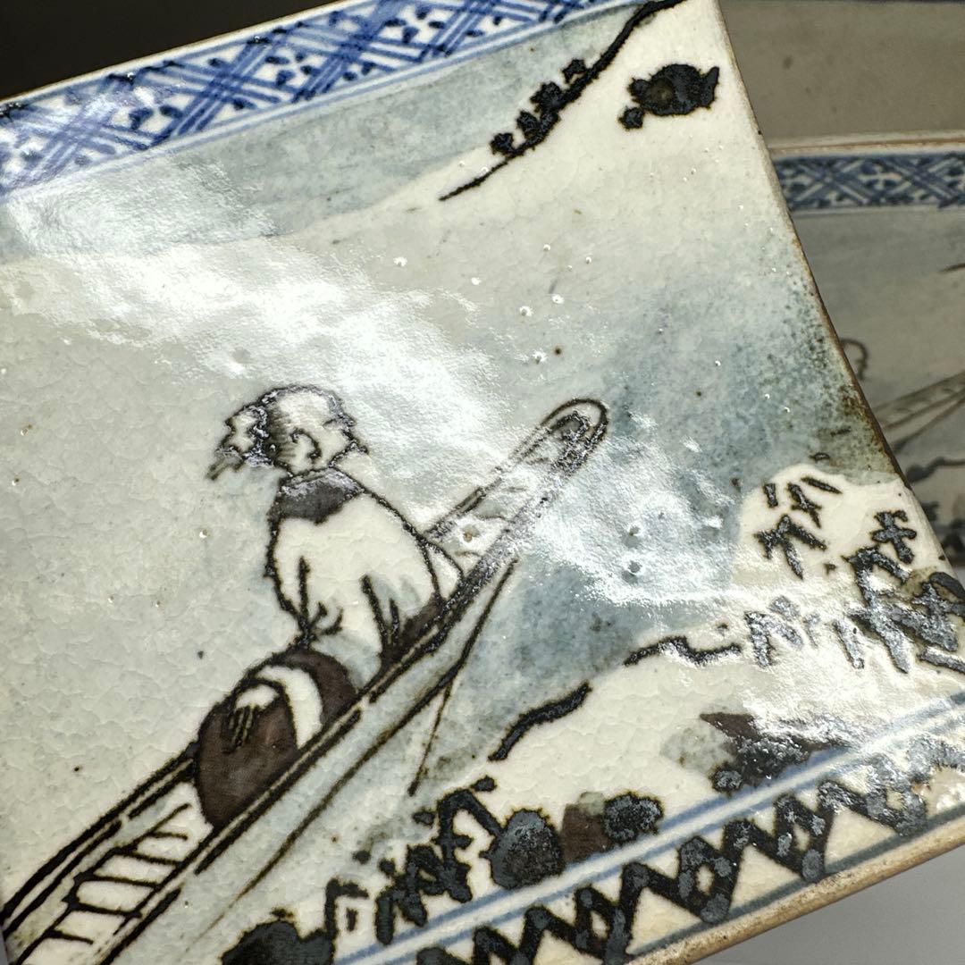 乾山作　雪景山水火入　一対　木箱付　幅約9㎝　本Y7-0414☆1Fトトオカ