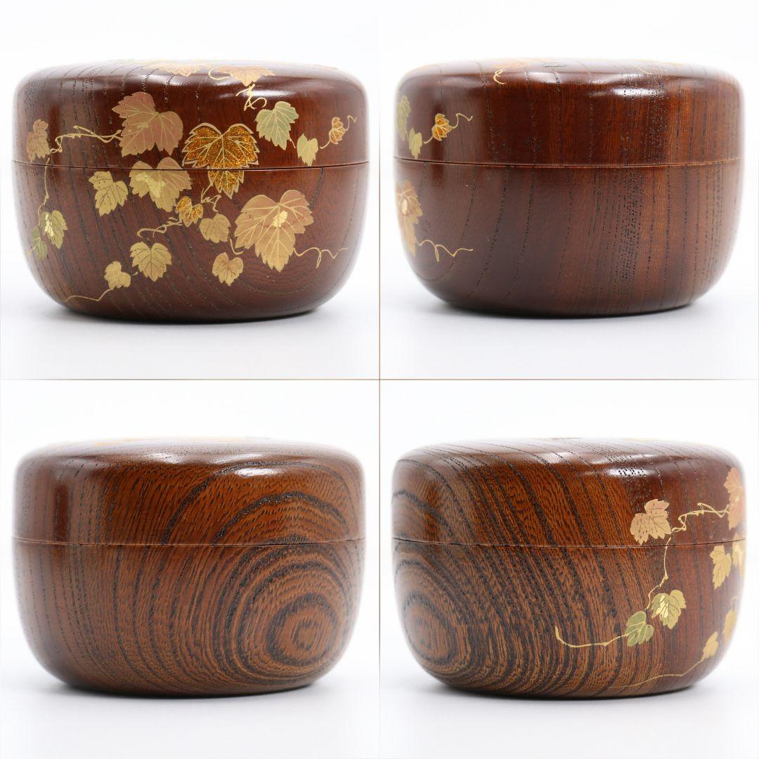 中出松峰作 欅拭漆 蔦蒔絵 平棗 茶道具 共箱　V868　N6