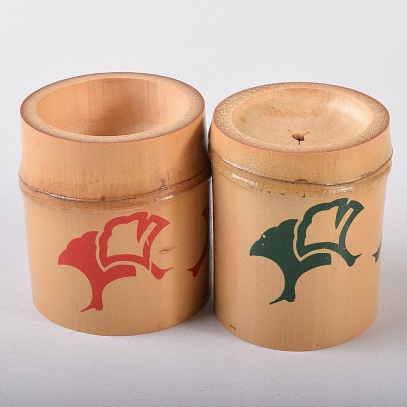 茶道具　黒田正玄作　公孫樹絵　竹蓋置　一双　大徳寺森山歓渓極め箱　V　R7964