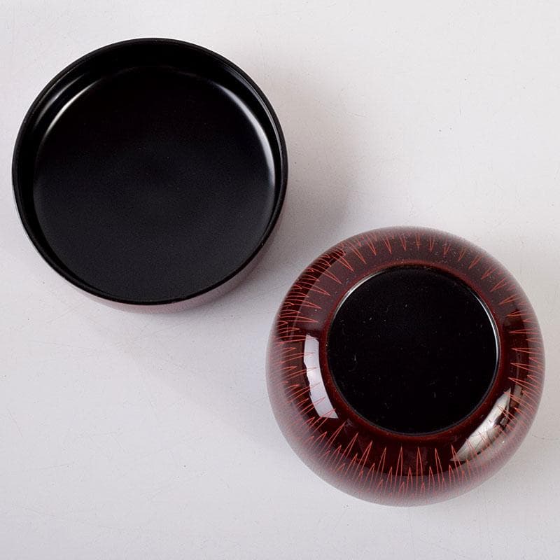 茶道具　中村湖彩作　朱菊毛彫　平棗　共布共箱　V　8641