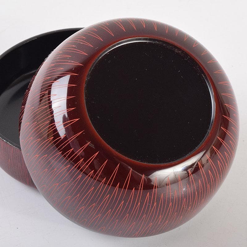 茶道具　中村湖彩作　朱菊毛彫　平棗　共布共箱　V　8641