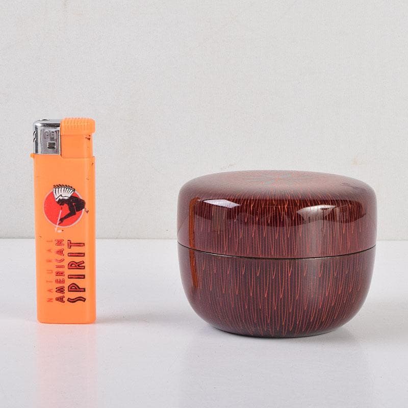 茶道具　中村湖彩作　朱菊毛彫　平棗　共布共箱　V　8641