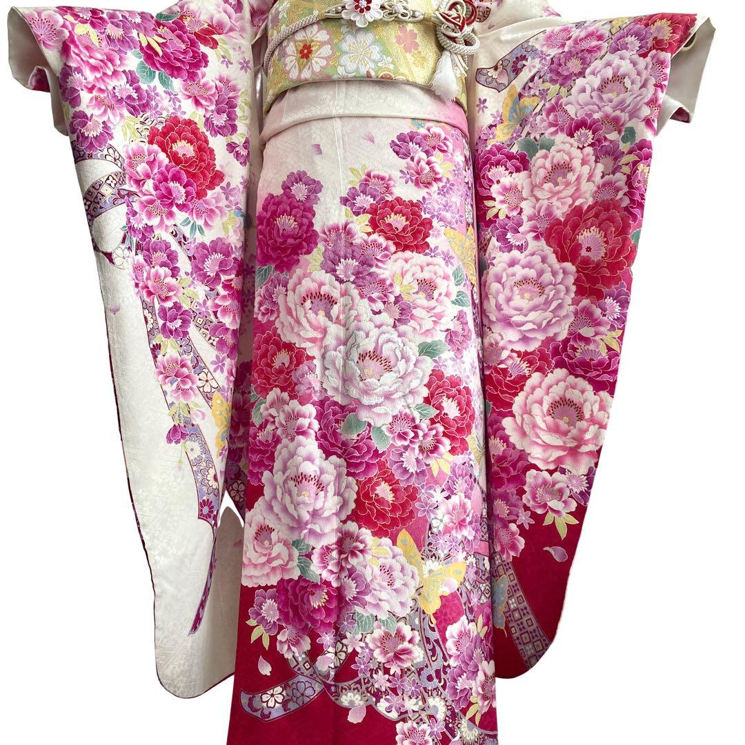 白 赤 ピンク 振袖4点セット‼️お振袖セット‼️TM NO121 フルセット