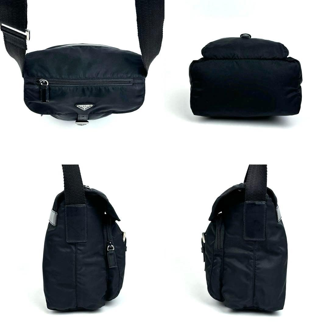 極美品 プラダ 三角ロゴ ショルダーバッグ シルバー金具 男女兼用 黒 ナイロン