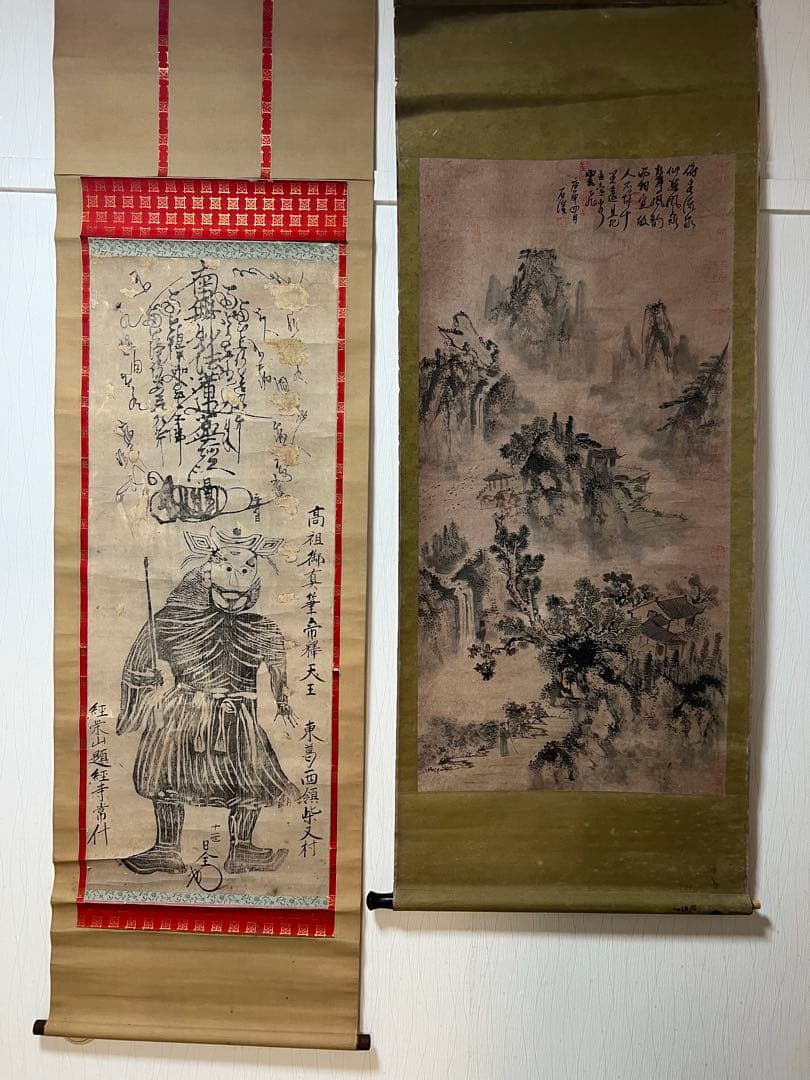 まとめて45本 佛画 中国複製画　山水 花鳥　人物など　（捲り付）送料込み！