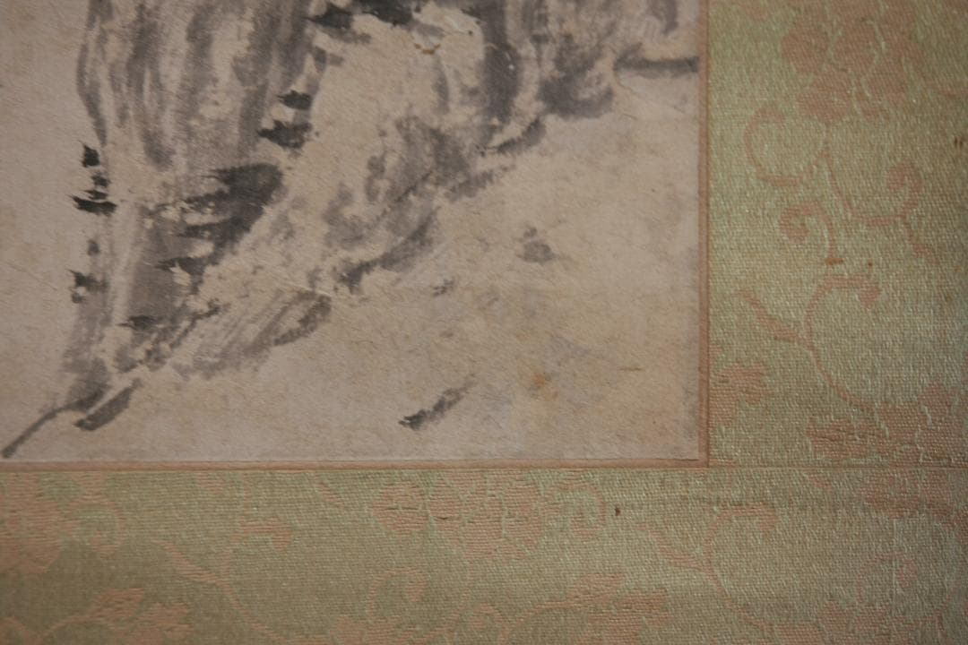 夏山水と船の図　　在銘刻印あり　水墨画　掛け軸