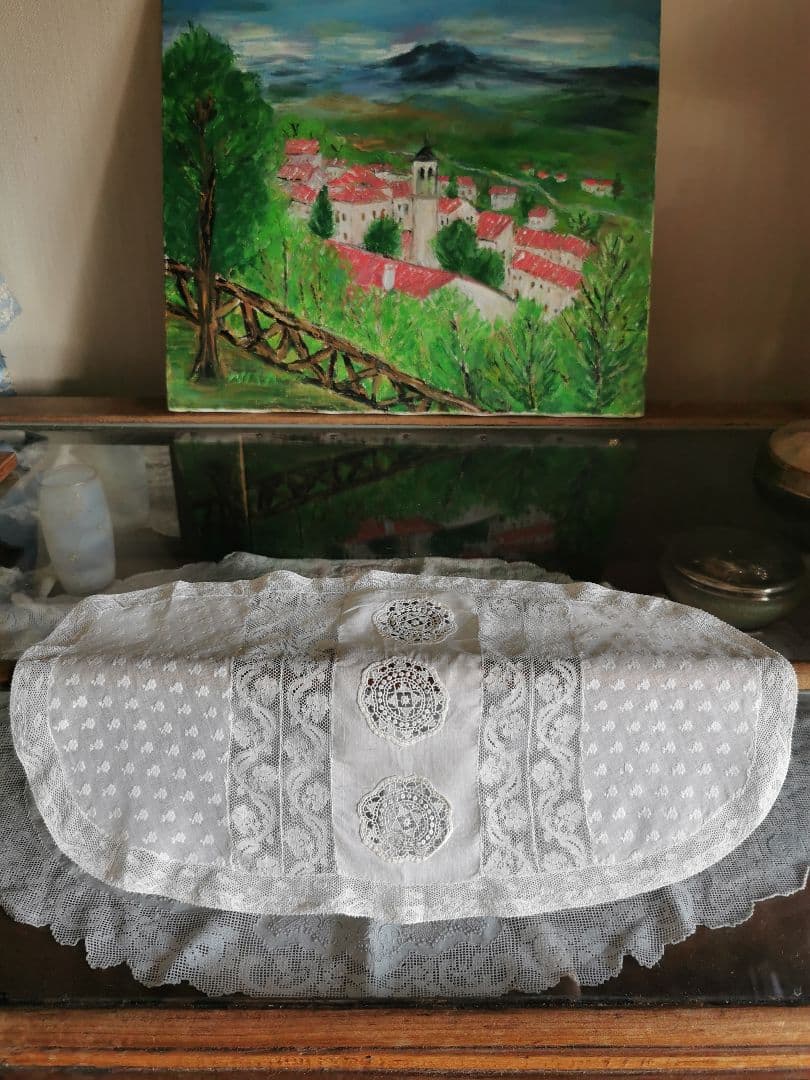 アンティーク フランス 可憐で優美なノルマンディーレース 44㎝オーバルドイリー