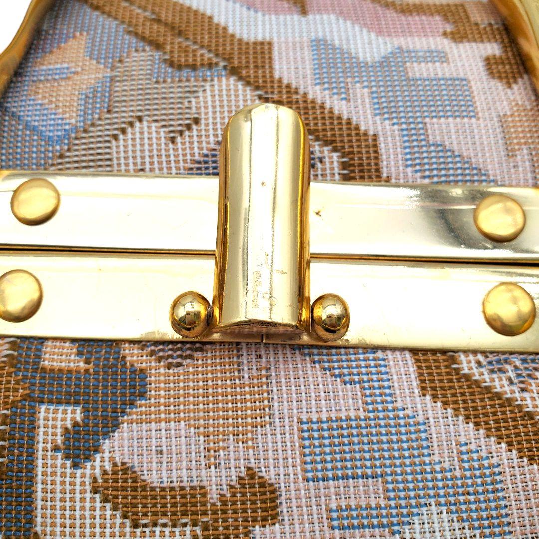 美品 ヴィンテージ調 タペストリー トランクバッグ バニティ 織物 ゴールド金具