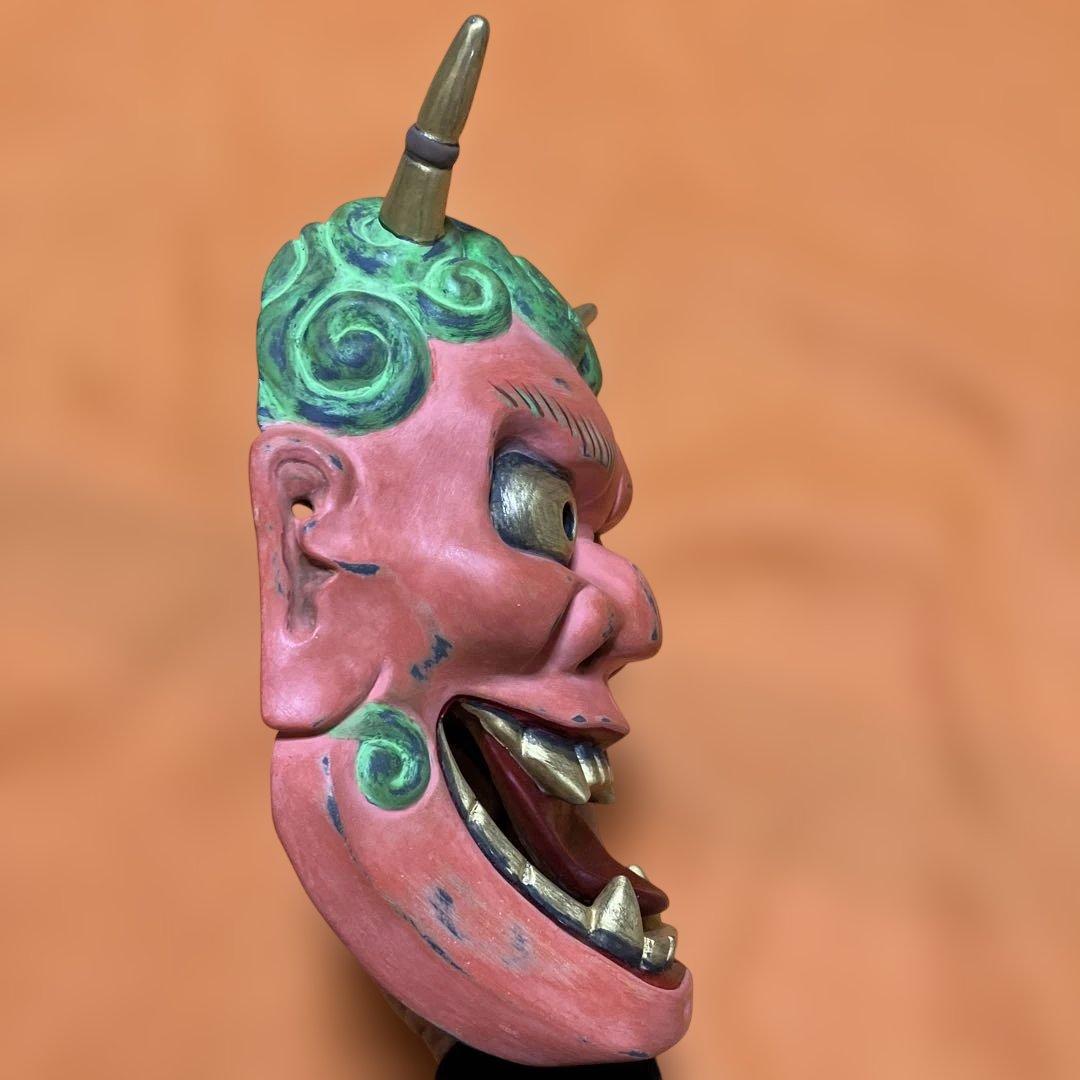 能面　雷　かみなり　木彫り　手彫り　桐箱