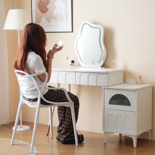 ドレッサー 化粧台 3色調節 鏡台 LEDミラー コンパクト 女優 引き出し付き