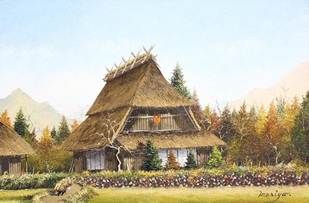 キャンパス油彩　F６　守屋 勤 　暖陽秋景　　 北海道出身美術年鑑掲載作家　直筆