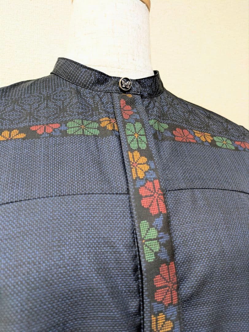 着物リメイク 大島紬 正絹　楽ちん細見えすっきりワンピース ジレ