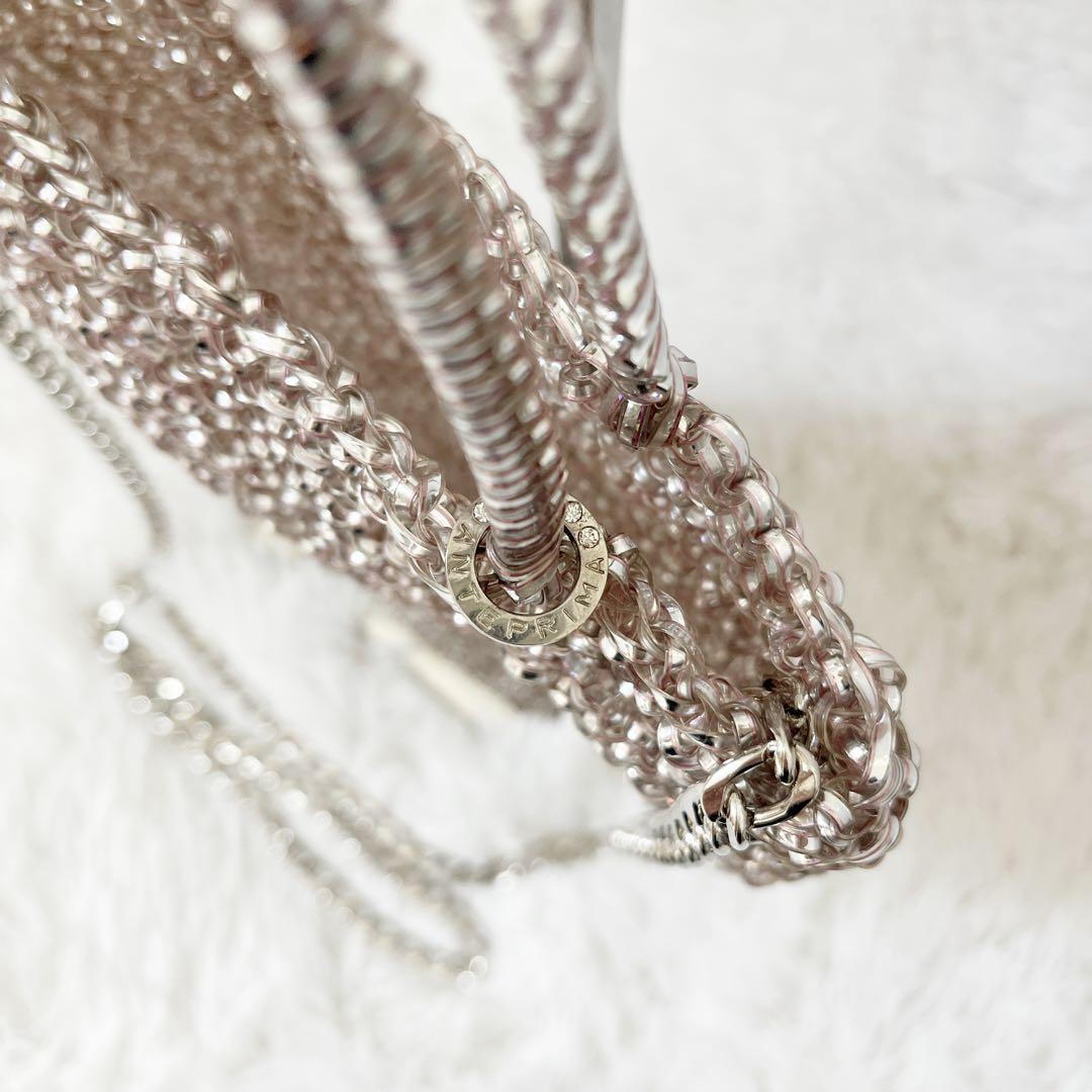 美品　アンテプリマ　スタンダードスクエアミディアム　ピンクシルバー　チェーン付き