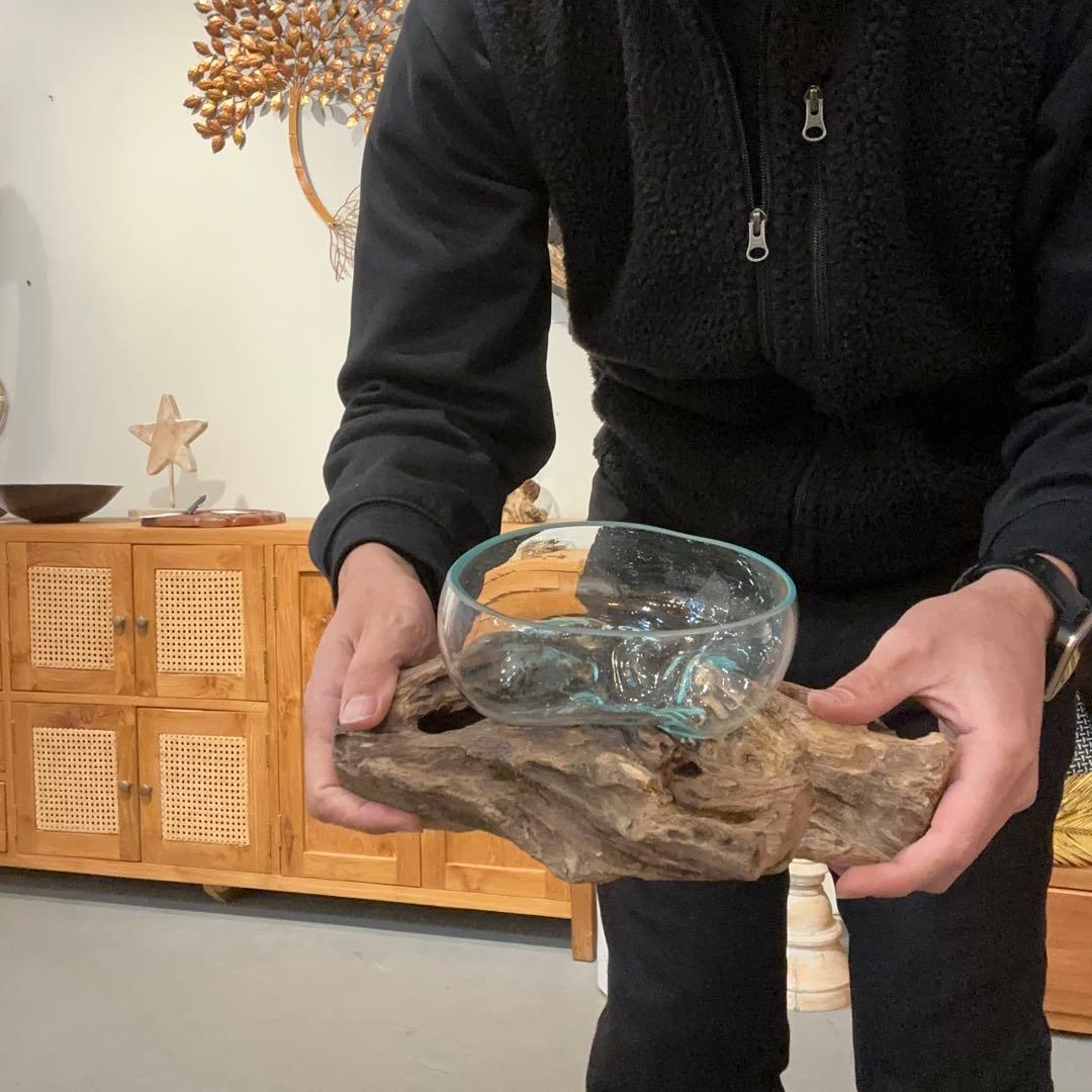 バリ島流木ガラス　w26×d18×h11cm 水槽　アクアリウムメダカ水槽805