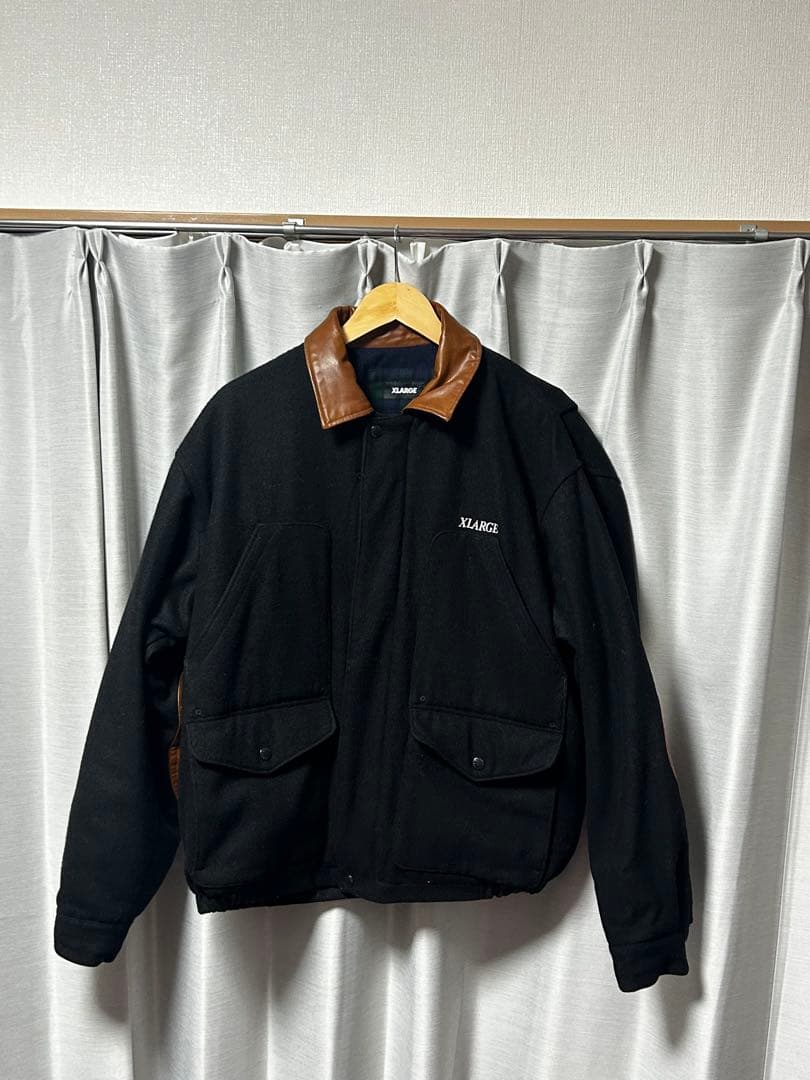 XLARGE 黒 ワークジャケット レザー襟
