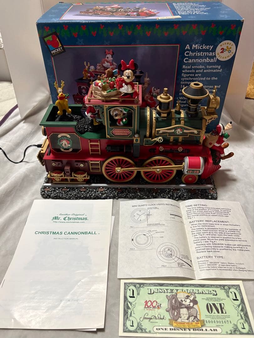 ミッキークリスマスキャノンボール フィギュア 機関車 汽車ライトアップオルゴール