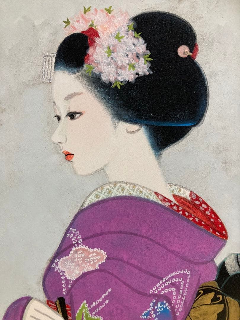 【真作保証】倉田冨美「舞妓」日本画SM号 直筆サイン 落款 共シール有り 美人画